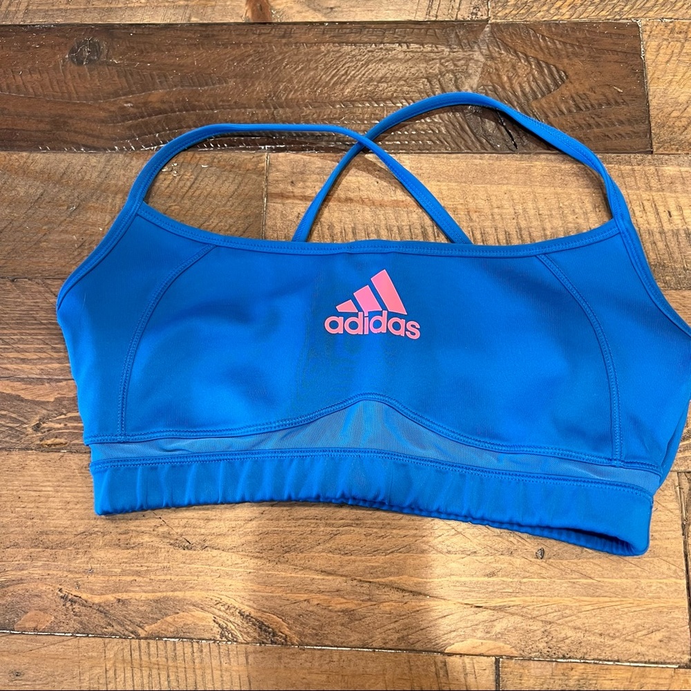 Adidas Womens Blue Climalite Strap Pullover Sports Bra Size Small.